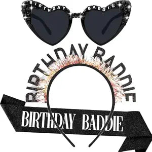 Birthday Baddie Sash Crown Tiara & Headband Sunglasses Women Girls