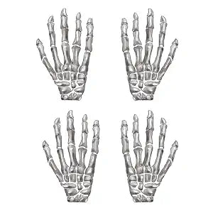 Skeleton Hands Temporary Tattoos - 4 Pairs of Creepy Left & Right Hand Fake Tattoos for Halloween, Scary Moving Joints Waterproof Skin Stickers for Costume Party