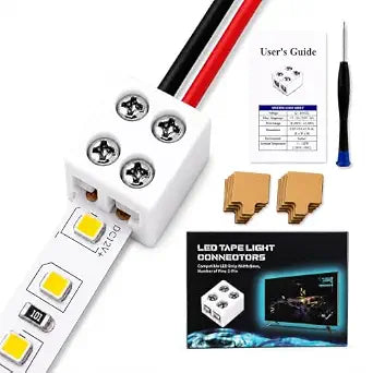 25 Pack 2 Pin 8mm LED Strip Connectors, Solderless Screw Terminal LED Light Strip Connectors with Adhesive Pads, Wire to Strip Connector for 5V 12V 24V