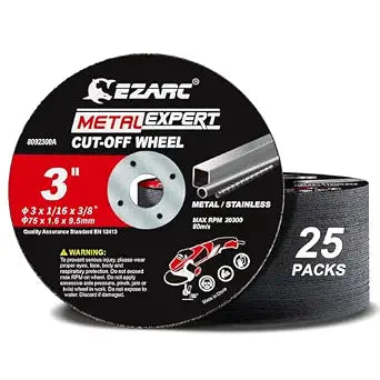 EZARC Metal Cut Off Wheels 3 x 1/16 x 3/8-Inch, 25-Pack