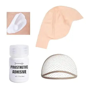 Latex Bald Cap SFX Makeup Kit,Bald Wig Cap with Skin Water-Based Acrylic Adhesive(Bonding Skin Glue) for Men Adult,Bald Caps Perfect for Halloween Costumes, Cosplay, and Theater