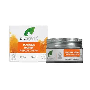 Dr. Organic Manuka Honey Rescue Cream | Nourishing and Soothing Face Cream for Dry Skin, Intensive Hypoallergenic Emollient, Certified Organic, Paraben & SLS-Free, Natural, 50 ml / 1.7 fl oz