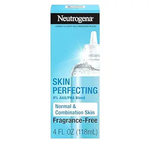 Neutrogena Skin Perfecting Daily Liquid Facial Exfoliant with 9% AHA/PHA Blend for Normal & Combination Skin, Smoothing & Brightening Leave-On Exfoliator, Oil- & Fragrance-Free, 4 fl. oz