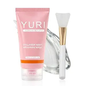 YURI Collagen Night Wrapping Mask ��� Peel-Off Overnight Face Mask for Hydrating Care, Lightweight Sleeping Mask for Smooth, Glowing-Looking Skin, Easy Peel Skincare, 2.54 Fl Oz