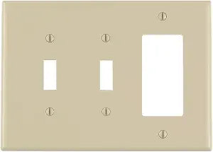 Leviton 3-Gang Combination Wallplate, 2-Toggle and 1-Decora/GFCI, Midway Size, Thermoplastic Nylon, PJ226-I, Ivory
