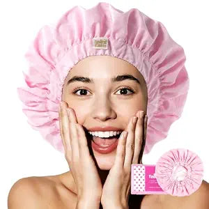 Years Calm Water-Activated Large Satin-Lined Shower Cap for Women(Pink)