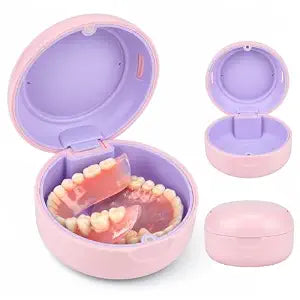 Portable Vent Denture Bath Case Soft Buffer Holder for Travel False Teeth