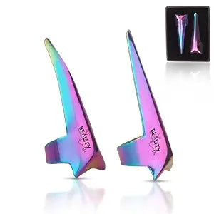 Beauty & Crafts 2PC Pro Hair Parting & Sectioning Rings-Stainless Steel Finger braiding Tool for Precise Hair Styling and Extension Installations - Inculde Straight &Curved Ring with Box (Multi)