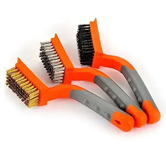 MAXMAN Wire Brush Set 3Pcs, Brass/Steel/Nylon Bristles, Rust &Paint Remover