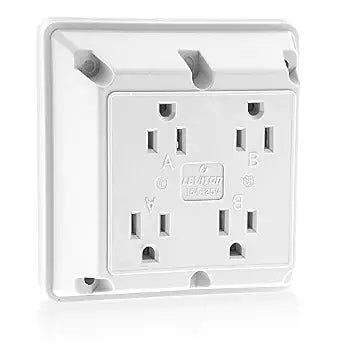 Leviton 15 Amp, 125 Volt, Industrial Series Extra Heavy Duty Grade, 4-In-1 Receptacle, Straight Blade, Grounding, 1254-W, White