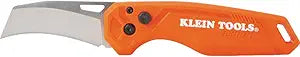 Klein Tools 44321 Folding Utility Pocket Knife, Compact EDC with Hawkbill Knife Blade, Button Lock, Pocket Clip, and Tether Hole