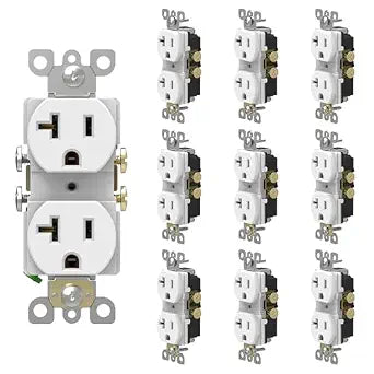 ThunderWay Duplex Electrical Receptacle Outlets, 20Amp 125V Heavy-Duty Wall Outlet,Non-Tamper-Resistant, Self-Grounding, 5-20R, 2-Pole, 3-Wire Grounding, UL Listed, White(10 Pack)
