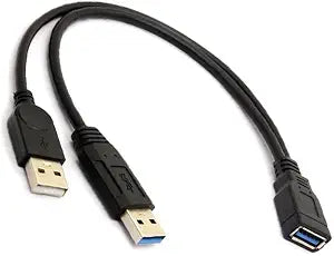 GRLRCR Black USB 3.0 Female to Dual USB Male Extra Power Data Y Extension Cable Splitter Adapter for 2.5" Mobile Hard Disk