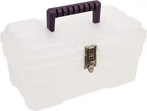Akro-Mils 14-Inch Plastic Toolbox with Removable Tray, Steel Latch & Padlock Eye, Industrial-Grade Storage Box for Hobby Supplies, Crafts, and Tools, 14" x 8" x 8", Made in USA, Clear (09514)