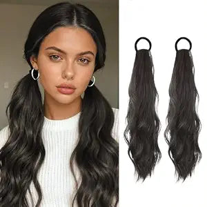 2PCS Curly Ponytail Extension with Hair Tie 17 Inch (brown black)