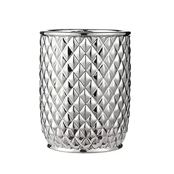 Bathroom Wastebasket - Ceramic Decorative Trash Can (Pineapple Pattern, Silver Grey)