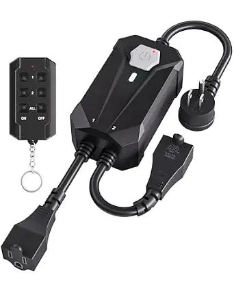 NEARPOW Outdoor Wireless Remote Control Outlet, Waterproof Independent Controlled Remote Plug in ON OFF Power Switch, Indoor 3-Prong Electrical Outlets for Bedroom, Lamp, Light, 100 FT Range,15A/1875W