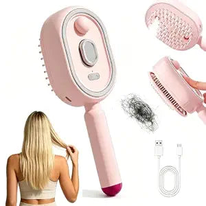 New 5‑in‑1 Electric Mist Air Cushion Massage Hair Brush, Self‑Cleaning Anti‑Tangle Hair Care Comb, Shine Boost for Dry & Frizzy Hair, Ideal for Ladies (Pink)