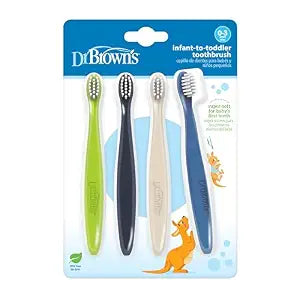 Dr. Brown's Infant-to-Toddler Toothbrush Set, Soft & Gentle Manual Toothbrushes for Baby, Green/Dark Blue/Ecru/Blue, BPA Free, 0-3 Years ��� 4-Pack