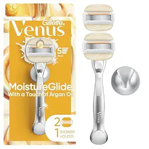 Venus Moistureglide Women's Razor, Reusable Handle, 2 Razor Blade Refills and Shower Holder