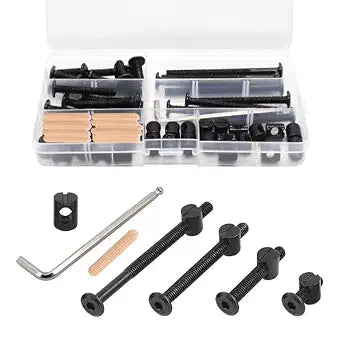Crib Screws Hardware Replacement Kit - 16 Set Baby Bed Frame Bolts,Barrel Nuts&Wooden Dowel Pins Set - M6x16/40/60/80 mm Hex Drive Socket Cap Screws Nuts for Beds Headboards Chairs Furniture