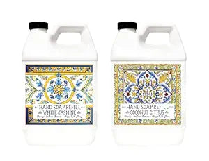 Home & Body Company Perugia Italian Deruta Hand Soap Refill Set, White Jasmine and Coconut Citrus Scents, 64 Fl Oz Bottles, 2-Pack