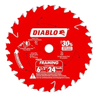 Diablo Framing Saw Blade for Wood - 6-1/2" Dia, 24 ATB Teeth, 5/8" Arbor