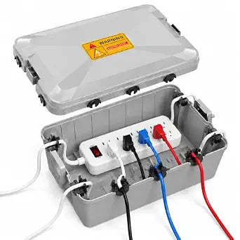 Outdoor Electrical Box, Large, IP54 Waterproof Extension Cord Connection Box with 7 Cable Entry Ports for Standard Power Strips, Surge Protectors, Holiday Lights and Outdoor Plugs(Grey, Large)