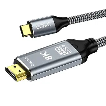 8K USB C to HDMI 2.1 Cable 10Ft, 48Gbps USB Type-C to HDMI Braided Cord (8K@60Hz,4K@120Hz) Compatible with Thunderbolt 4/3, for iPhone 15/15Promax, MacBook Air, iPad, XPS 17