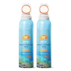 Reef Safe Mineral Sunscreen Spray SPF 50+ with Zinc Oxide, Broad Spectrum UVA/UVB Protection, Lightweight Non-Greasy, Travel Size Sunscreen for Face & Body, Water & Sweat Resistant, 6.76 oz(2 Pack)