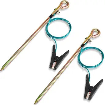 Tellegloww 2 Pcs Portable Ground Rod Grounding Rod with 4ft Grounding Wire 12AWG and Clip Grounding Pin Electric Fence Ground Rod for Antennas Satellite Dishes Generator(Crocodile Clip)