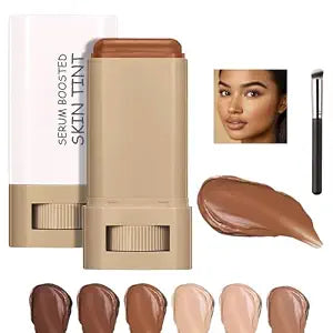 Skin Tint for Black Women, Skween Beauty Balm Serum Boosted Hydration Skin Tint, Solid Tinted Serum Foundation Face Stick, Longwear Contour Stick, Natural Finish (3#)