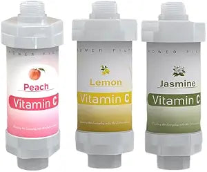 3 Pack Vitamin C Shower Head Filter for Hard Water Filter Bathtub Shower Aromatherapy Replacement Cartridge Bathroom Accessories Remove Chlorine Fluoride Heavy Metals Peach Jasmine Lemon
