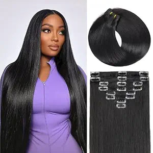 Clip in Hair Extensions Real Human Hair Clip ins For Women 1B Natural Black