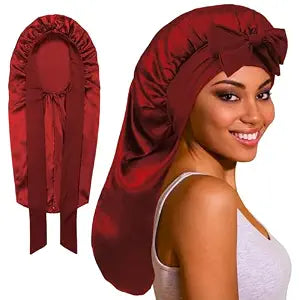 ROYBENS Long Bonnet for Braids Curly Hair Long Hair, Satin Bonnet with Tie