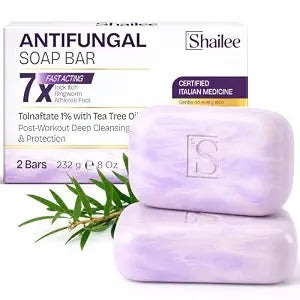 Antifungal Soap Bar | Tea Tree Soap with 1% Tolnaftate For Athlete’s Foot, Jock Itch & Ringworm | Post-Workout Medicated Antifungal Soap Relieve Itching Irritation & Redness Pack of 2