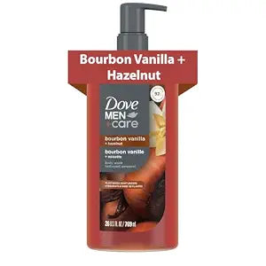 DOVE MEN Moisturizing Body Wash for Men, Bourbon Vanilla + Hazelnut, 26oz