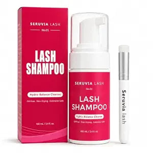 Lash Shampoo for Eyelash Extensions, 100 mL / 3.4 Fl Oz, Oil-Free Fragrance-Free Eyelash Cleanser, Hydra-Balance Gentle Lash Wash for Daily Lash Care, with 1 Lash Brush