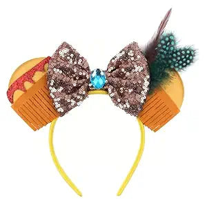 Hawaii Ears Headband for Women - Velvet Hair Bow Mouse Ears Headwear with Sparkle Sequins Big Ears Essential Accessories for Trip (Hawaiiears)