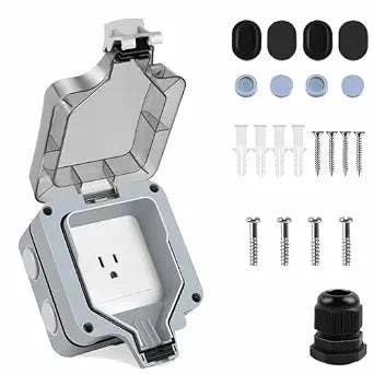 Outdoor Electrical Outlet Box 15A 125V Waterproof Wall Power Socket with Cover IP66 Weatherproof Socket Box Wall Plug Socket Box