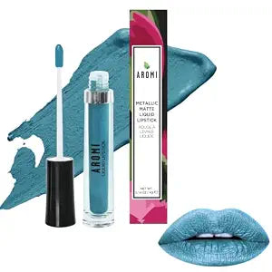 Aromi Arctic Teal Metallic Liquid Lipstick | Dusty Teal Blue Shade