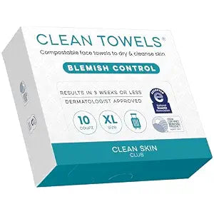 Clean Skin Club Blemish Control Clean Towels® XL, Travel Pack,Face Towels, Light Exfoliation for Oily Skin, Eczema Association Accepted Face Towel, TSA-Approved Travel Essential (10 Count(Pack of 1))
