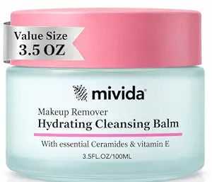 mivida Makeup Melting Cleansing Balm, Waterproof Makeup Remover with Ceramides, Vit E & Hyaluronic-Acid, Hydrating and Gentle Cleanser for Norished Skin, value Size 3.5 fl oz