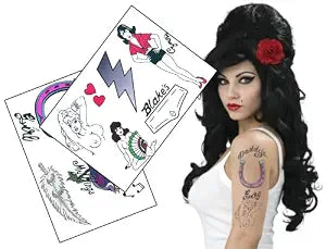 Rehab singer Inspired Temporary Tattoos ï¿½ï¿½ï¿½ Realistic Tattoo Sheet for Halloween, Fancy Dress & Festivals ï¿½ï¿½ï¿½ Skin Safe Fake Tattoo