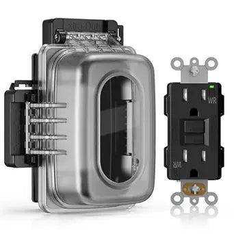 AIDA 15A Outdoor GFCI Outlet with Weatherproof in-Use Cover, TRWR Self-Test GFI Receptacle, 1 Gang Extra Duty Cover, Horizontal Vertical Mount, Lockable, UL Listed, 1 Pack, Black
