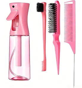 Hair Brush Set with Continuous Spray Bottle，Slick Back Hair Brush Back Brushing, Combing, Slicking Hair (PINK)