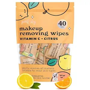 Pink Sky Makeup Remover Wipe for Face - Ultra Soft, Mini Makeup Wipes Individually Wrapped, Travel Makeup Wipe, Gently Cleanse & Remove, 40 Count (40 Wipes, VITAMIN C & CITRUS)