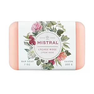 Mistral Lychee Rose Classic French Bar Soap for Women & Men, 2 x 7 oz