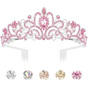 KICOSY Pink Tiara and Crowns for Women Sweet Princess Pink Crowns for Women Crystal Rhinestone Queen Costume Party Festival Wedding Tiaras Headbands Birthday Party Hair Accessories