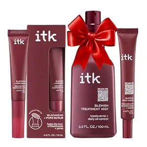 ITK Acne Treatment Trio ($40 Value) - Exclusive Travel Bundle ft. Salicylic Acid Face and Body Spray, Acne Spot Treatment and Gift with Purchase Pore Scrub for Clear Skin (2 x 0.5 fl oz, 100ml)